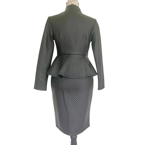 PINKLICIOUS DIAMOND QUILTED FAUX LEATHER DRESS BODYCON PEPLUM SZ S GOTH CORE - Picture 10 of 15